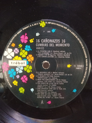 Lp 16 Cañonazos De Cumbias Del Momento Trebol 1985 (Usado)