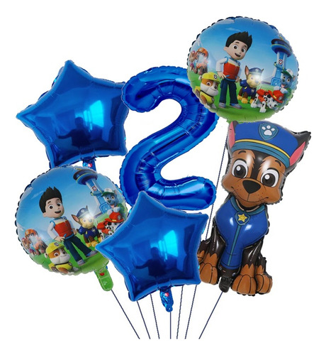 Set 6 Globos Metálicos Paw Patrol Chase Patrulla Canina N°2