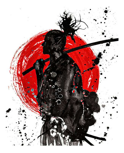 Vinilo 60x60cm Samurai Legendario Japon Katana Espada P1