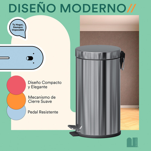 Bote De Basura De 30 L De Acero Inoxidable Con Pedal Mubson Color Plateado