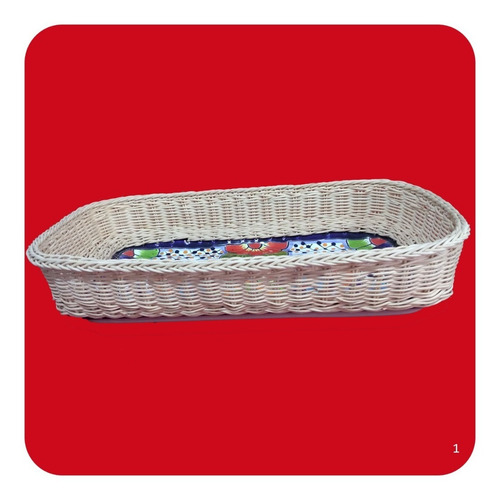 Imagen 3 de 3 de Charola Rectangular Cerámica Tipo Talavera C/ Mimbre M1 40cm