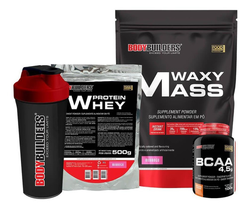 Kit Waxy Mass 3kg Mor + Whey Protein 500g + Bcaa + Coquetel