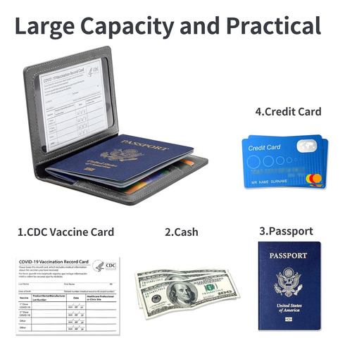 Porta Pasaporte Y Carnet De Vacunacion Kaoban Gris Oscuro