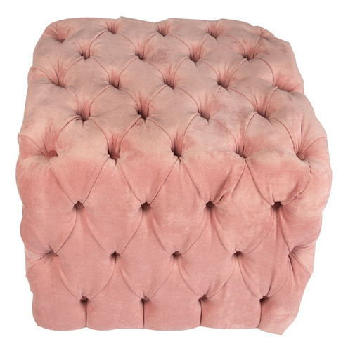 Puff Capitone Rosa Velvet Cubo Uso De Sillon - Mesa Ratona