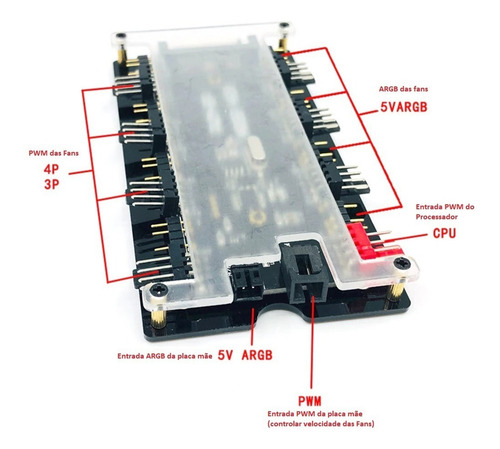 Imagem 3 de 10 de Divisor Splitter Cooler Fan Velocidade Pwm + Rgb 5v 3 Pinos