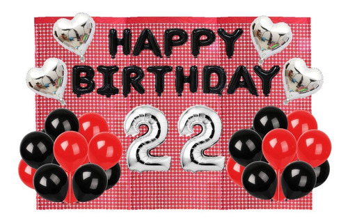 Kit De Globos Happy  Birthday Para Fiestas Negro Y Rojo