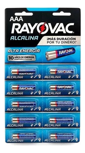 Rayovac Alcalina Aaa Cilíndrica Troquelado X10 Unidades