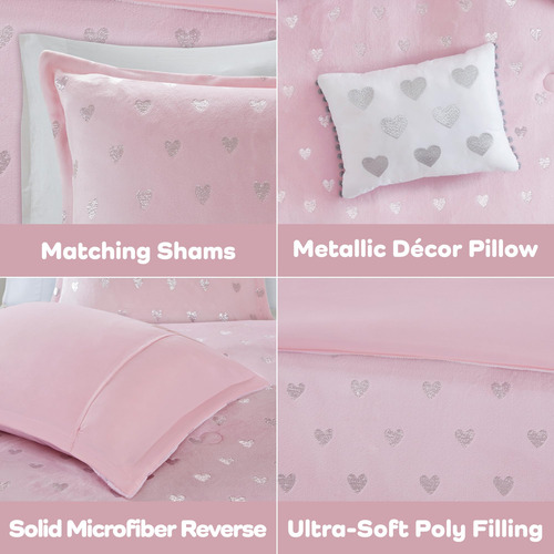 Edredón De Microfibra Suave Estampado Corazones Hipoalergéni
