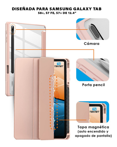 Funda Delgada Clear Para Samsung Galaxy Tab S7+ T970 12.4 Color Rosa