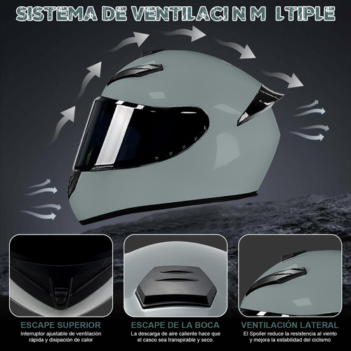 Casco De Motocicleta Visor Solar Integral Aprobad Por El Dot Plateado Solido 2xl