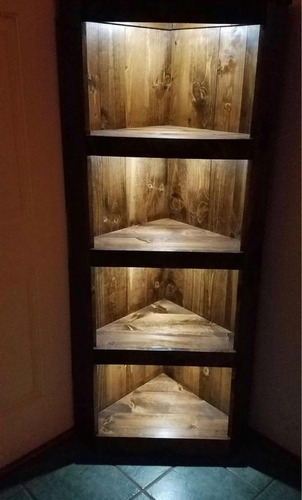 Estanteria Esquinero Pared Con Luz De Madera