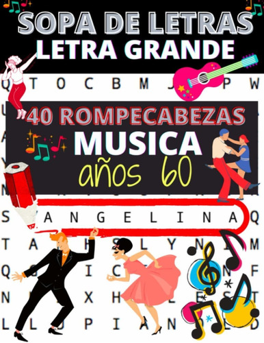 Libro Sopa De Letras Letra Grande Musica Años 60: 40  Lrf