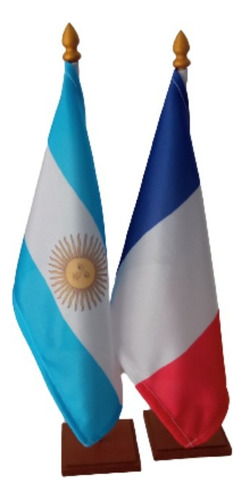 1 Bandera Argentina+1 Bandera Francia Mastil Madera Souvenir