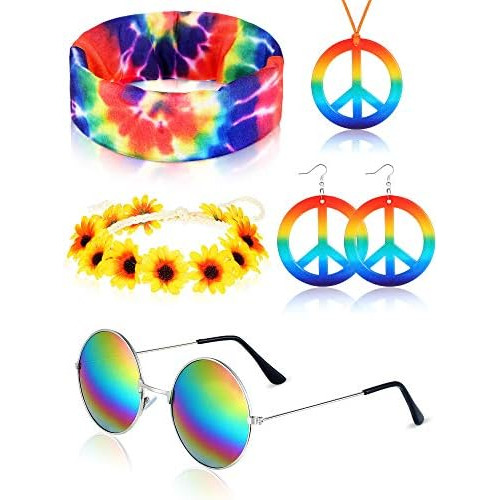 Conjunto De Disfraz Hippie, Incluye Anteojos De Sol Hip...