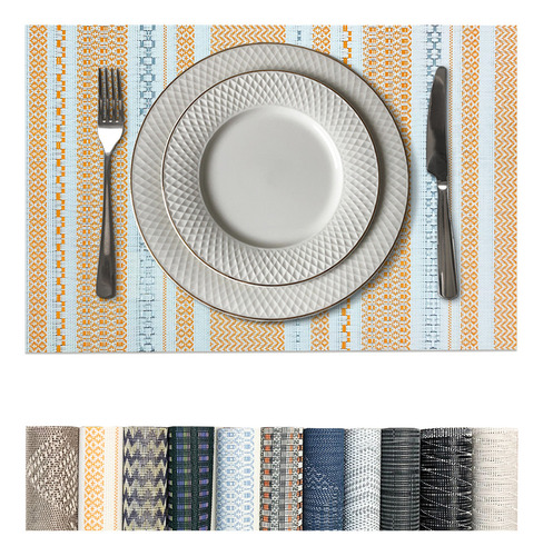 12 Jogo Americano Mesa Posta Luxo Impermeável Pvc Mz Mult Vr Cor M4 Laranja Claro Prata Marfim Multi Mz Retangular