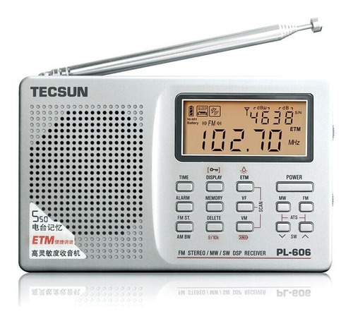 Rádio Tecsun Pl-606 Am/lw/sw/fm Stéreo Dsp Cor Prata