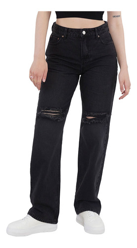 Jeans Mujer Noventero Roturas Negro Corona