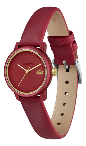 Lacoste Reloj Para Mujer 2001439 12.12 Swift Piel Rojo 28mm Correa Bordó Bisel Dorado Oscuro Fondo Bordó
