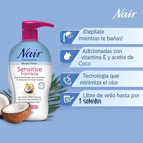 Nair Crema Depiladora Shower 357 Gr Coconut Piel Sensible