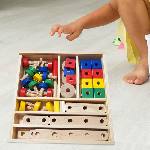 Juego De Construcción De Bloques De Madera Con Tuercas Y