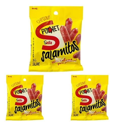 Kit Com 03 Salame Petisco Sadia Salamitos Snack Pocket 36g