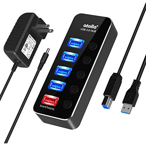Hub Usb Alimentado, Atolla Aluminio De 5 Puertos Usb 3.0 Hub