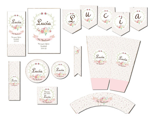 Kit Imprimible Nena Floral Romantico Solo Texto Editable