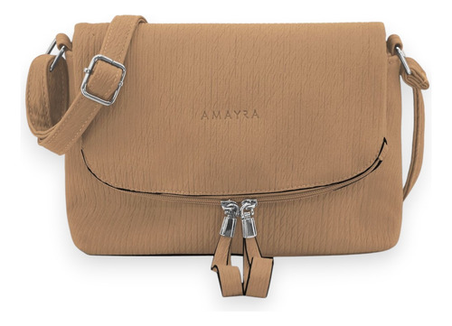 Cartera Morral Bandolera Amayra, Bolso Con Cierre Y Estilo Camel 28x18x7