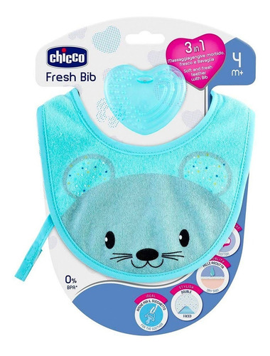 Imagen 2 de 2 de Chicco Babero Y Mordedera Fresh Bib, Color Azul