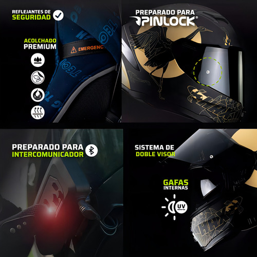 Capacete de motocicleta Hax Force Bird Bliss Integral Dot + Ece 22.06 preto/dourado S