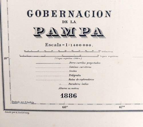 Mapa 1886 La Pampa Ferrocarriles Telegrafos Indios Sendas (Usado)