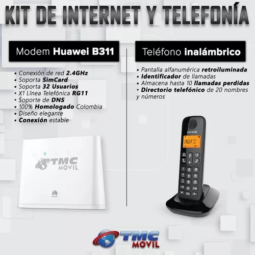 KIT de Internet y Telefonía Celufijo Teléfono Inalámbrico de mesa + Modem  Enrutador De Internet Huawei B311 Sim card 4GLTE