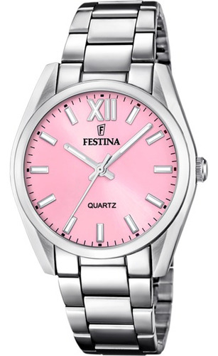 Reloj Festina Boyfriend Mujer Acero Rosa 50mts F20622.m Malla Plateado Bisel Plateado