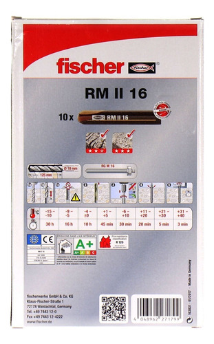 Fischer Cápsula De Resina Rm Ii 16 10 Pz Anclaje Químico
