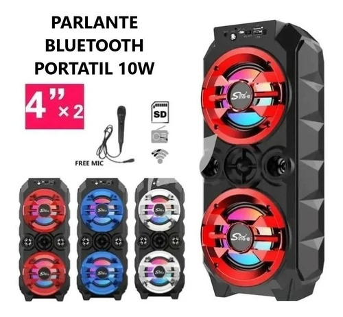 Imagen 5 de 6 de Parlante Bluetooth Portátil Luces Led 4´´ 10w X 2 Unidades