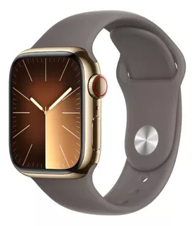 Apple Watch Series 9 GPS + Celular • Caja de acero inoxidable color oro de 45 mm • Correa deportiva color arcilla - M/L - Distribuidor autorizado