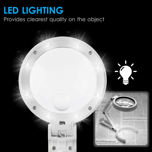 Y 5x/10x Lupa De Escritorio De Mano Con Luz Led Kkmoon