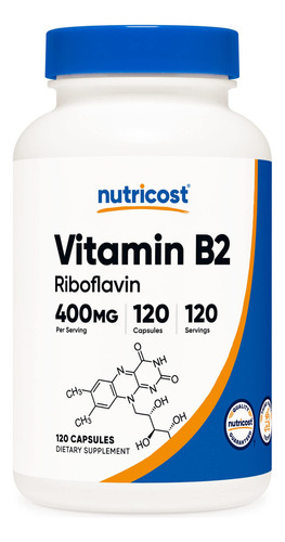 Vitamina B2 Nutricost (riboflavina) 0.014 Onzas, 120 cáp.