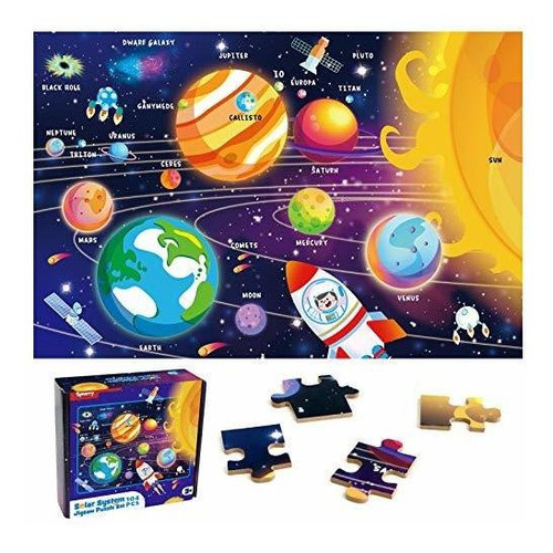 Synarry Floor Puzzles For Kids Ages 4-8, 104 Pieces Solar Sy