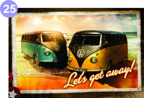 Kit De 5 Adesivos De Parede Retrô Kombi Carro Vintage Varios