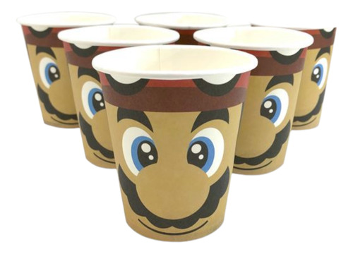 Vasos Mario Bros × 6 Cotillón Cumpleaños Videojuegos 
