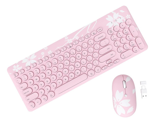 Bonito Combo De Teclado Inalámbrico Rosa Sakura, Teclas De E