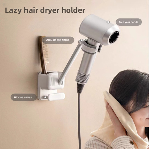 Soporte De Pared Lazy Para Secador De Pelo, Baño, Sin Necesi