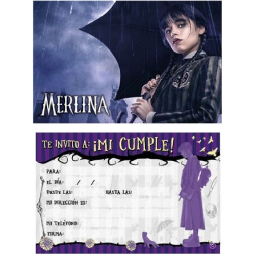 Tarjetitas Invitación Cumple X 10 - Merlina 