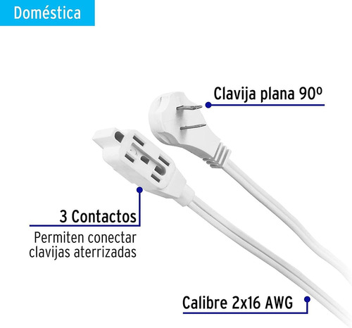 Extension Electrica Domestica 4 M Blanca Con Clavija Plana V