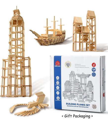Juego De Bloques De Construcción De Madera De 100 Piezas