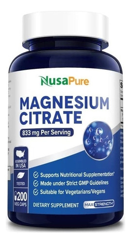 Suplemento De Citrato De Magnesio 833 Mg - L a $814