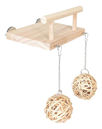 Percha De Madera Para Pájaros, Soporte Con Bola De Ratán