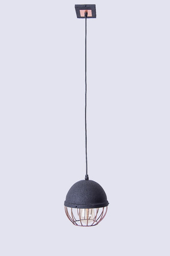 Colgante Una Luz Led Chapa/reja Vintage  Negro Con Cobre