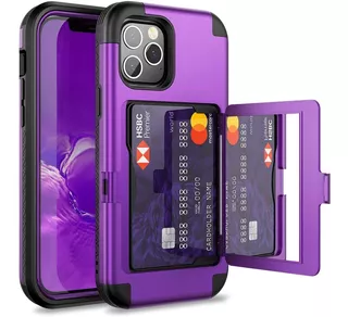 Funda Para iPhone 12 Pro Max Soporte Tarjeta Espejo Violeta